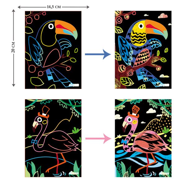 Набор для творчества, скретч-арт AVENIR "Волшебные птицы", 4 раскраски