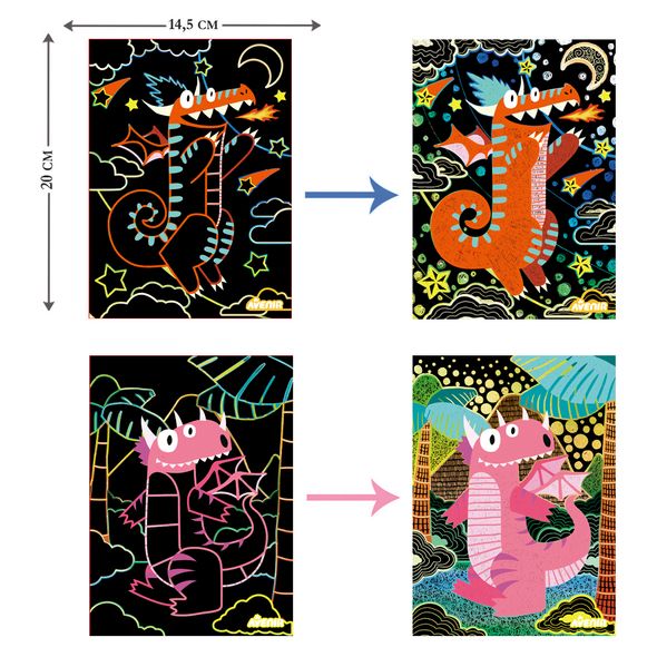 Набор для творчества, скретч-арт AVENIR "Волшебные драконы", 4 раскраски