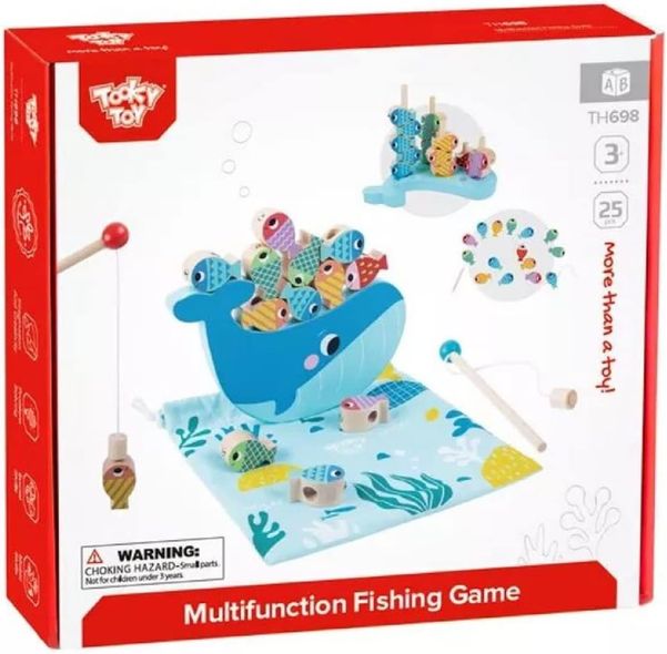 Развивающая игра 4в1 Кит: рыбалка, балансир, шнуровка, сортер, Tooky Toy