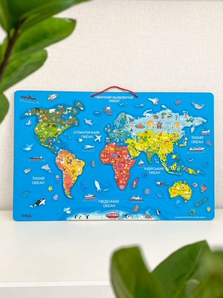 Пазл магнітний Карта світу з маркерною дошкою, (укр), Viga Toys