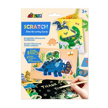 Набір для творчості, скретч-арт "Вітальна листівка, динозаври", 3 листівки, AVENIR