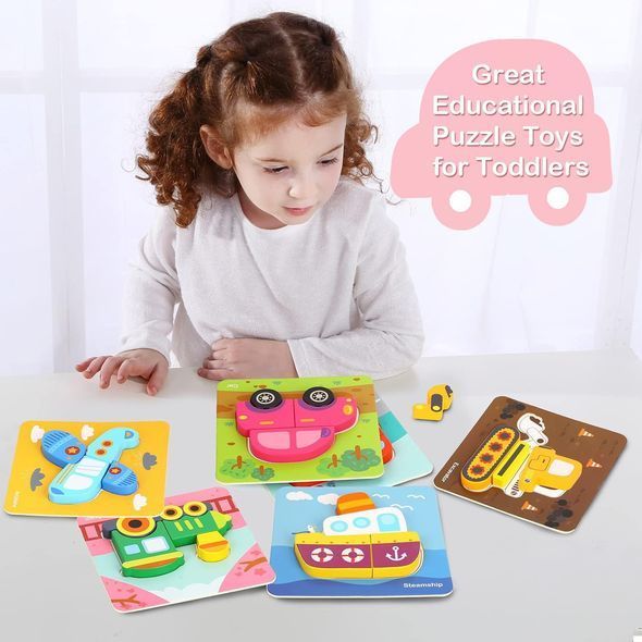 УЦІНКА! Перші дерев'яні пазли 6в1 Транспорт, Tooky Toy (дефект упаковки)