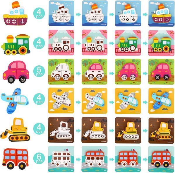 УЦІНКА! Перші дерев'яні пазли 6в1 Транспорт, Tooky Toy (дефект упаковки)