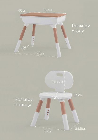 Мультивуд Корал Роуз 3в1 та стілець, POPPET - дитячий зростаючий столик та стілець